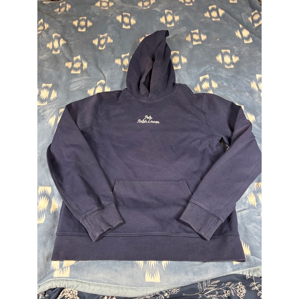 Polo Ralph Lauren Mens Navy Blue Script Logo Hoodie Sweatshirt XL 18-20